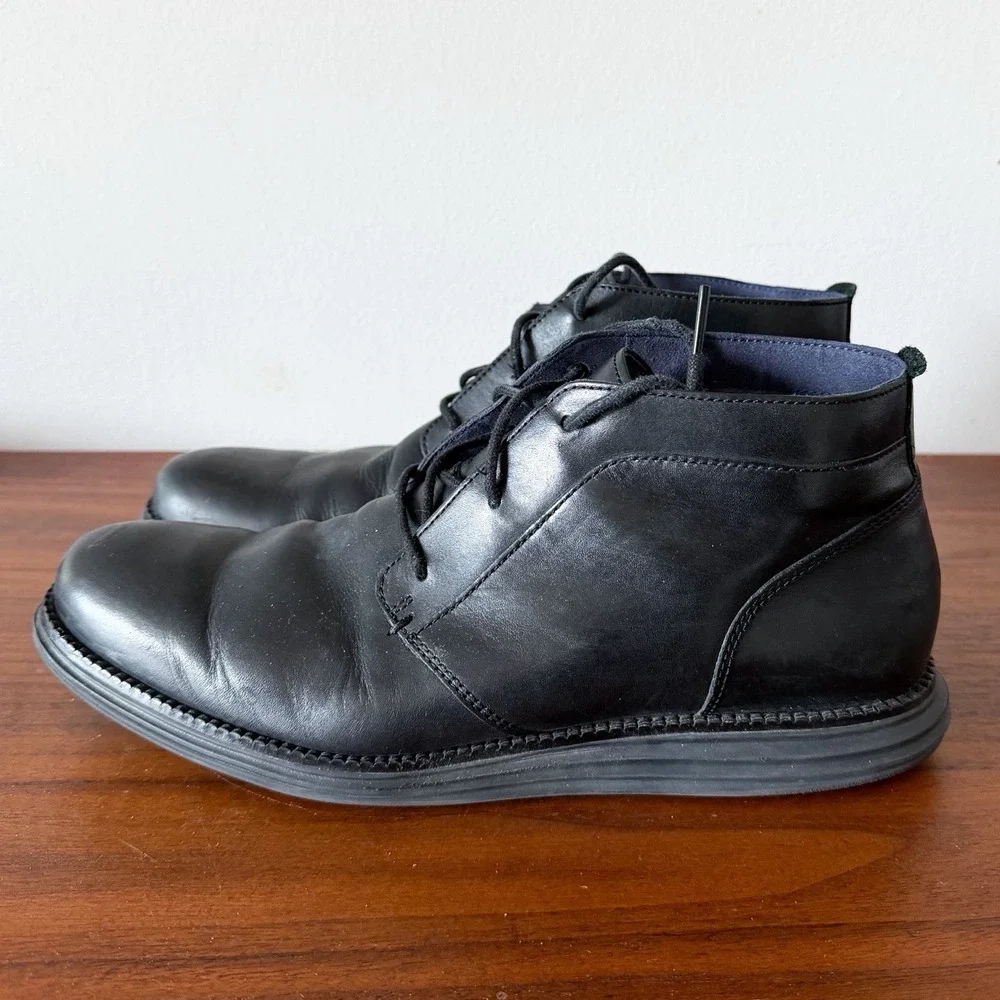 Cole Haan Grand OS Mens 10.5 M Black Leather Chukka Boots Lace Up Dress Casual